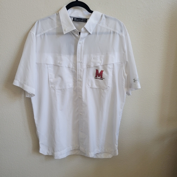 Under Armour NWT Md Terrapins Tide Chaser Performance Button-Up Shirt White LG - Picture 1 of 9